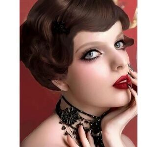 Short Brown Wig for Women | Short Brown Finger Wave Curly Wig | 1920's Costume